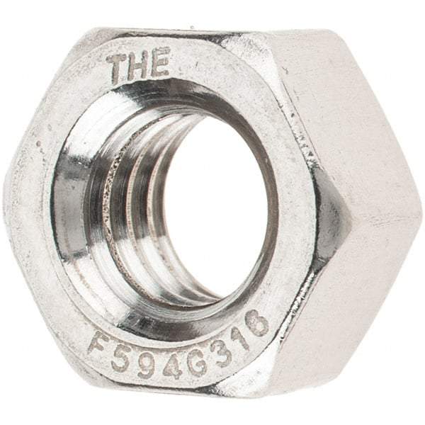 Value Collection - 5/16-18 UNC Stainless Steel Right Hand Hex Nut - 1/2" Across Flats, 17/64" High, Uncoated - Eagle Tool & Supply