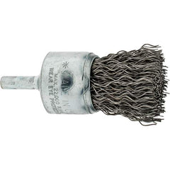 Weiler - 1" Brush Diam, Crimped, End Brush - 1/4" Diam Shank, 20,000 Max RPM - Eagle Tool & Supply