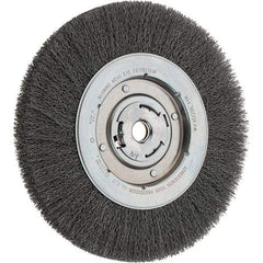 Weiler - 10" OD, 3/4" Arbor Hole, Crimped Steel Wheel Brush - 1-1/8" Face Width, 1-7/8" Trim Length, 0.014" Filament Diam, 3,600 RPM - Eagle Tool & Supply