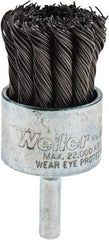 Weiler - 1-1/8" Brush Diam, Knotted, End Brush - 1/4" Diam Shank, 22,000 Max RPM - Eagle Tool & Supply