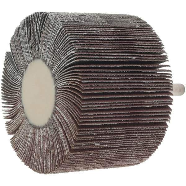 Value Collection - 3" Diam x 2" Face Width, Fine Aluminum Oxide Coated Mounted Flap Wheel - 1/4" Shank Mount, 120 Grit, 20,000 Max RPM - Eagle Tool & Supply