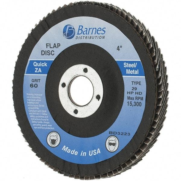 Value Collection - 80 Grit, 4" Disc Diam, 5/8" Center Hole, Type 29 Zirconia Alumina Flap Disc - Arbor Attaching System, Coated - Eagle Tool & Supply