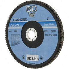 Value Collection - 36 Grit, 7" Disc Diam, 5/8-11 Center Hole, Type 29 Zirconia Alumina Flap Disc - Arbor Attaching System, Coated - Eagle Tool & Supply
