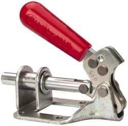 De-Sta-Co - 300 Lb Load Capacity, Flanged Base, Carbon Steel, Standard Straight Line Action Clamp - 4 Mounting Holes, 0.22" Mounting Hole Diam, 0.44" Plunger Diam, Straight Handle - Eagle Tool & Supply