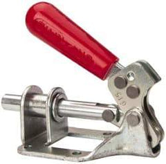 De-Sta-Co - 300 Lb Load Capacity, Flanged Base, Carbon Steel, Standard Straight Line Action Clamp - 4 Mounting Holes, 0.22" Mounting Hole Diam, 0.44" Plunger Diam, Straight Handle - Eagle Tool & Supply