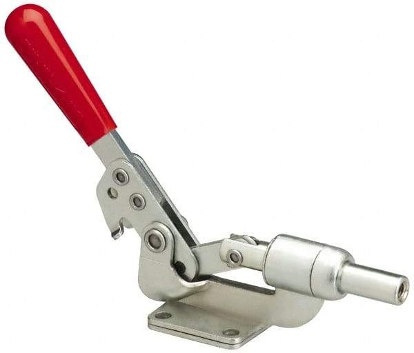 De-Sta-Co - 600 Lb Load Capacity, Flanged Base, Carbon Steel, Standard Straight Line Action Clamp - 4 Mounting Holes, 0.38" Mounting Hole Diam, 0.62" Plunger Diam, Straight Handle - Eagle Tool & Supply