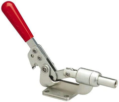 De-Sta-Co - 600 Lb Load Capacity, Flanged Base, Carbon Steel, Standard Straight Line Action Clamp - 4 Mounting Holes, 0.38" Mounting Hole Diam, 0.62" Plunger Diam, Straight Handle - Eagle Tool & Supply