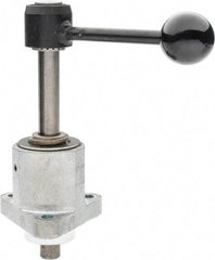 De-Sta-Co - 9,000 N Capacity, M8 Plunger, 16mm Plunger Diam, Flange Mt, One Hand, Hand Lever Actuation, Variable Stroke Straight Line Action Clamp - 60mm Max Rapid Stroke, 4mm Max Clamping Stroke, 9mm Mt Hole Diam, 73mm Overall Height, 196mm OAL - Eagle Tool & Supply