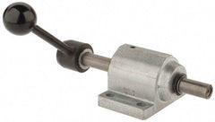 De-Sta-Co - 9,000 N Capacity, M8 Plunger, 16mm Plunger Diam, Foot Mt, One Hand, Hand Lever Actuation, Variable Stroke Straight Line Action Clamp - 60mm Max Rapid Stroke, 4mm Max Clamping Stroke, 9mm Mt Hole Diam, 90mm Overall Height, 196mm OAL - Eagle Tool & Supply