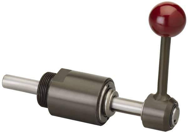 De-Sta-Co - 1,490.15 N Capacity, M5 Plunger, 8mm Plunger Diam, Through Hole Mt, One Hand, Hand Wheel Actuation, Variable Stroke Straight Line Action Clamp - 40mm Max Rapid Stroke, 2.5mm Max Clamping Stroke, 128mm OAL - Eagle Tool & Supply