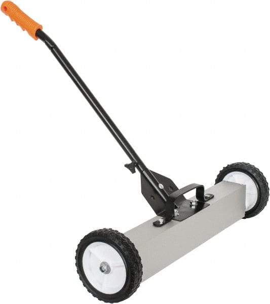 Shields Magnetics - 24" Long Push Magnetic Sweeper with Wheels - 6-13/16" Wide x 13" High x 48" Long, 7" Wheel Diam, 3/4 to 1-1/2" Clearance - Eagle Tool & Supply