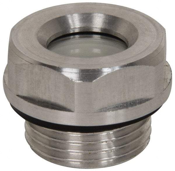 J.W. Winco - M33x1.5 Thread, 36mm Distance Across Flats, Aluminum Oil Level Sight Glasses - 40mm Flange Diameter, 8.5mm Head Height, 11mm Length Under Head - Eagle Tool & Supply