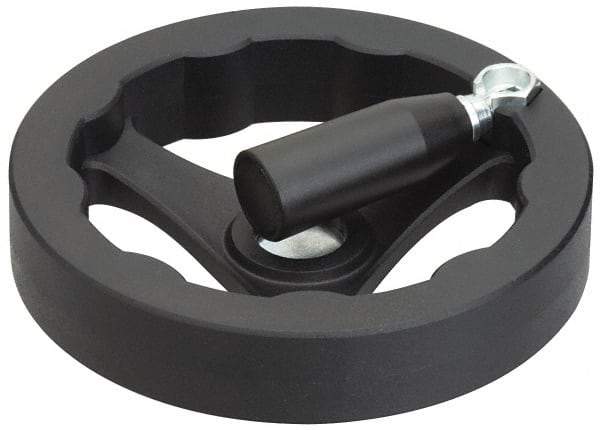 J.W. Winco - 125mm, Handwheel with Retractable Handle - 24mm Hub, Plastic, Plain Finish - Eagle Tool & Supply