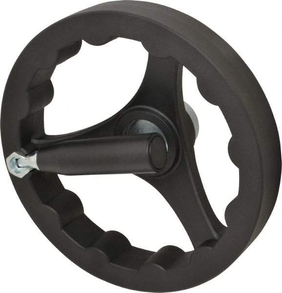J.W. Winco - 200mm, Handwheel with Retractable Handle - 40mm Hub, Plastic, Plain Finish - Eagle Tool & Supply