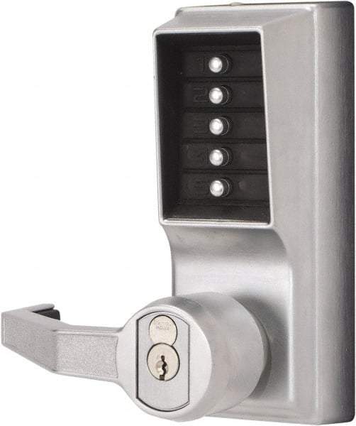 Kaba Access - Combination Entry Lever Lockset with Key Override - 2-3/4" Back Set, No Cylinder, Zamak3, Satin Chrome Finish - Eagle Tool & Supply