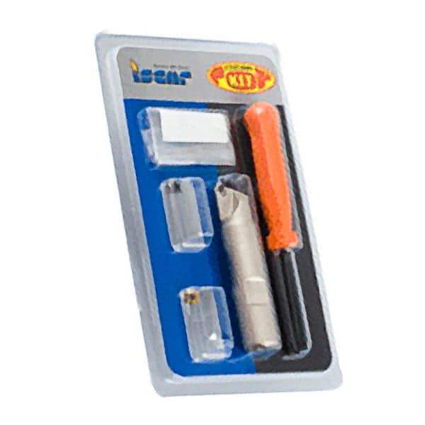Iscar - 45° Lead Angle, 37/64" Min Cut Diam, Indexable Chamfer and Angle End Mill - 2 Inserts, SOMT 060204-HQ Insert Style, Straight Shank - Eagle Tool & Supply