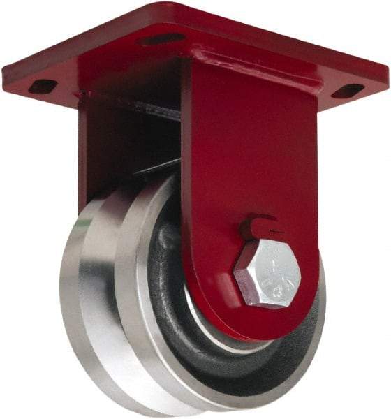 Hamilton - 6" Diam x 3" Wide, Iron Rigid Caster - 4,500 Lb Capacity, Top Plate Mount, 6-1/2" x 7-1/2" Plate, Tapered Roller Bearing - Eagle Tool & Supply