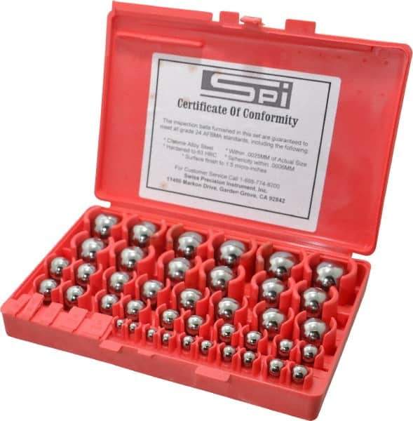 SPI - 1 to 25mm Diameter, Chrome Steel, Gage Ball Set - 0.0001 Inch Tolerance, Grade 24 Accuracy, 25 Pairs - Eagle Tool & Supply