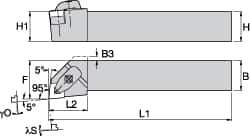 Kennametal - DWLN, Left Hand Cut, 5° Lead Angle, 3/4" Shank Height x 3/4" Shank Width, Negative Rake Indexable Turning Toolholder - 4-1/2" OAL, WN..33. Insert Compatibility, Series Kenclamp - Eagle Tool & Supply