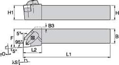 Kennametal - DWLN, Right Hand Cut, 5° Lead Angle, 3/4" Shank Height x 3/4" Shank Width, Negative Rake Indexable Turning Toolholder - 4-1/2" OAL, WN..33. Insert Compatibility, Series Kenclamp - Eagle Tool & Supply