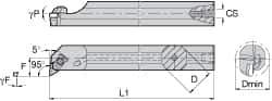 Kennametal - NP.., 5° Lead Angle A-NKLC Internal Left Hand Indexable Profiling Toolholder - 1" Shank Width, 12" Long, Steel, Through Coolant - Eagle Tool & Supply
