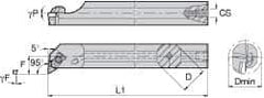 Kennametal - NP.., 5° Lead Angle A-NKLC Internal Left Hand Indexable Profiling Toolholder - 1" Shank Width, 12" Long, Steel, Through Coolant - Eagle Tool & Supply