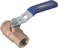 NIBCO - 1/2" Pipe, Full Port, Bronze Standard Ball Valve - 2 Piece, Inline - One Way Flow, FNPT x FNPT Ends, Lever Handle, 600 WOG, 150 WSP - Eagle Tool & Supply