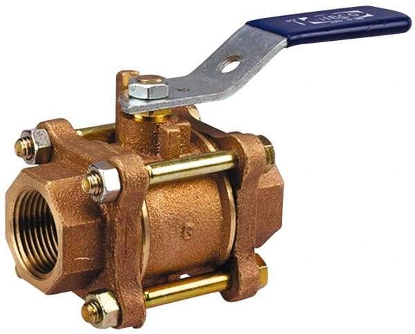 NIBCO - 1-1/2" Pipe, Full Port, Bronze Standard Ball Valve - 3 Piece, Inline - One Way Flow, FNPT x FNPT Ends, Lever Handle, 600 WOG, 150 WSP - Eagle Tool & Supply