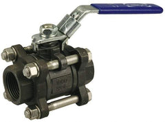 NIBCO - 1/2" Pipe, Full Port, Carbon Steel Standard Ball Valve - 3 Piece, Inline - One Way Flow, FNPT x FNPT Ends, Locking Lever Handle, 1,000 WOG - Eagle Tool & Supply