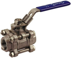 Midwest Control - 3/8" Pipe, Full Port, Stainless Steel Standard Ball Valve - 3 Piece, Inline - One Way Flow, FNPT x FNPT Ends, Lever Handle - Eagle Tool & Supply