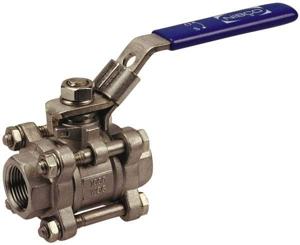 Midwest Control - 1/4" Pipe, Full Port, Stainless Steel Standard Ball Valve - 3 Piece, Inline - One Way Flow, FNPT x FNPT Ends, Lever Handle - Eagle Tool & Supply