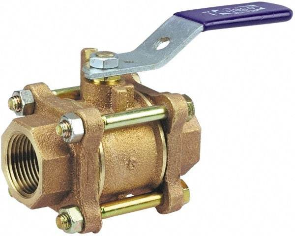 NIBCO - 1-1/2" Pipe, Full Port, Bronze Oxygen Service Ball Valve - 3 Piece, Inline - One Way Flow, FNPT x FNPT Ends, Lever Handle, 600 WOG, 150 WSP - Eagle Tool & Supply