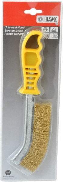 Made in USA - 1" Trim Length Brass Scratch Brass Brush - 5-1/2" Brush Length, 10" OAL, 1" Trim Length, Plastic Ergonomic Handle - Eagle Tool & Supply