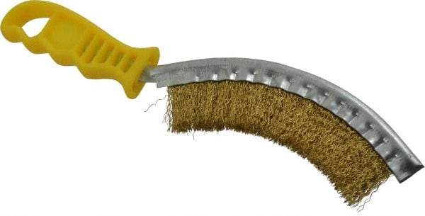 Made in USA - 1" Trim Length Brass Scratch Brass Brush - 5-1/2" Brush Length, 10" OAL, 1" Trim Length, Plastic Ergonomic Handle - Eagle Tool & Supply
