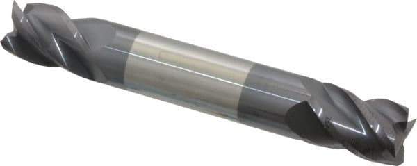 Accupro - 3/8", 1/2" LOC, 3/8" Shank Diam, 2-1/2" OAL, 4 Flute, Solid Carbide Square End Mill - Double End, AlTiN Finish, Spiral Flute, 40° Helix, Centercutting, Right Hand Cut, Right Hand Flute - Eagle Tool & Supply