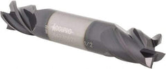 Accupro - 1/2", 5/8" LOC, 1/2" Shank Diam, 3" OAL, 4 Flute, Solid Carbide Square End Mill - Double End, AlTiN Finish, Spiral Flute, 40° Helix, Centercutting, Right Hand Cut, Right Hand Flute - Eagle Tool & Supply