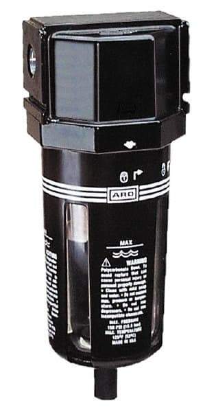 ARO/Ingersoll-Rand - 3/8" Port, 7.047" High x 2.874" Wide Standard Filter with Polycarbonate Bowl, Manual Drain - 156 SCFM, 150 Max psi, 125°F Max Temp, Modular Connection, Bowl Guard, 1.9 oz Bowl Capacity - Eagle Tool & Supply