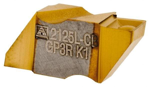 Tool-Flo - 2125FLG CB Grade GP3, 3.18mm Cutting Width Carbide Grooving Insert - 0.11" Max Depth of Cut, Left Hand, 0.005 to 0.01" Corner Radius, TiN Finish - Eagle Tool & Supply