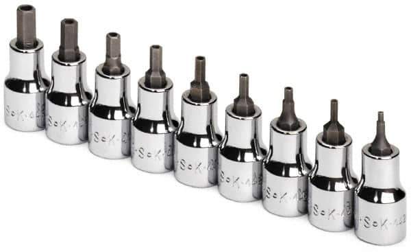 SK - 9 Piece 3/8" Drive Inch Hex Bit Socket Set - 5/64 to 1/4" Hex - Eagle Tool & Supply