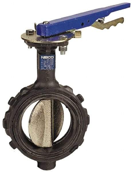 NIBCO - 8" Pipe, Wafer Butterfly Valve - Lever Handle, Ductile Iron Body, EPDM Seat, 250 WOG, Ductile Iron Disc, Stainless Steel Stem - Eagle Tool & Supply