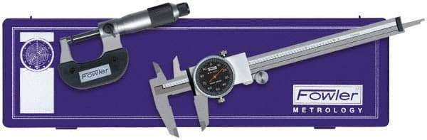 Fowler - 3 Piece, Machinist Caliper and Micrometer Tool Kit - 0 to 6 Inch Caliper, 0 to 1 Inch Micrometer, 0.0001 Inch Graduation - Eagle Tool & Supply