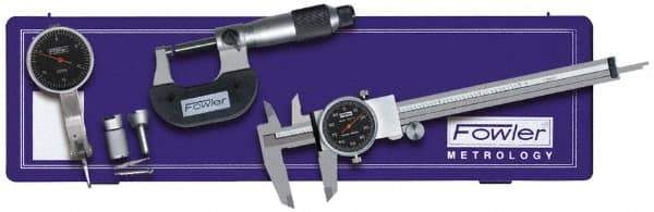 Fowler - 9 Piece, 0" to 0.03" Measuring Range, 0-100 Dial Reading, Black Dial Test Indicator Kit - 0.0005" Dial Graduation - Eagle Tool & Supply