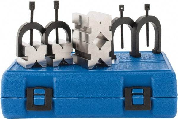 Fowler - 1 to 1-1/2" Capacity, 90° Angle, 4-Way V-Block - 1-1/2 and 2" Long x 1-1/4 and 1-1/2" Wide x 1-1/4 and 1-1/2" High, Sold as 2 Block Set - Eagle Tool & Supply