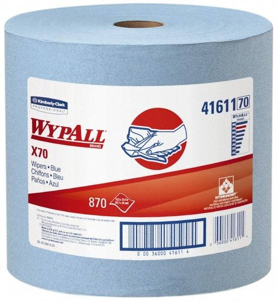 WypAll - X70 Dry Shop Towel/Industrial Wipes - Jumbo Roll, 13-3/8" x 12-1/2" Sheet Size, Blue - Eagle Tool & Supply