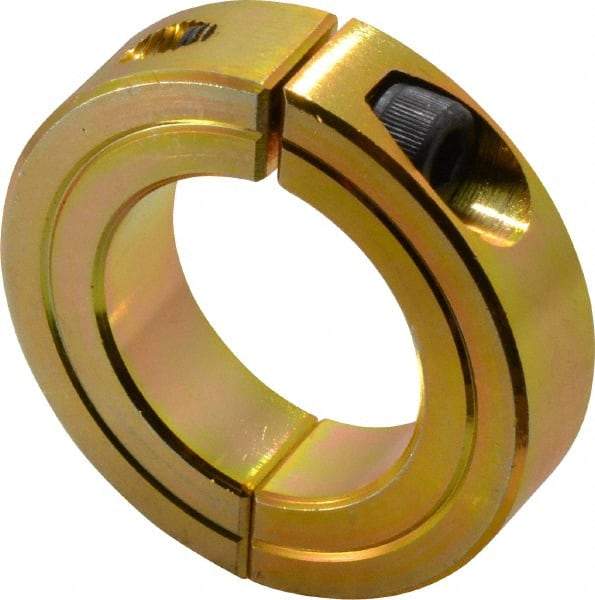 Climax Metal Products - 1-1/4" Bore, Steel, Two Piece Clamping Shaft Collar - 2-1/16" Outside Diam, 1/2" Wide - Eagle Tool & Supply