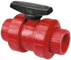 NIBCO - 1-1/2" Pipe, Full Port, PVDF True Union Design Ball Valve - 1 Piece, Inline - One Way Flow, FNPT x FNPT Ends, Wedge Handle, 150 WOG - Eagle Tool & Supply