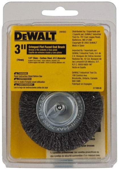 DeWALT - 3" Brush Diam, Flat Faced, End Brush - 1/4" Diam Shank, 20,000 Max RPM - Eagle Tool & Supply