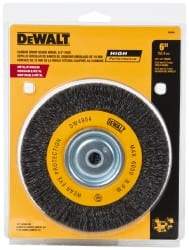 DeWALT - 6" OD, 3/8" Arbor Hole, Crimped Steel Wheel Brush - 3/4" Face Width, 0.014" Filament Diam, 6,000 RPM - Eagle Tool & Supply