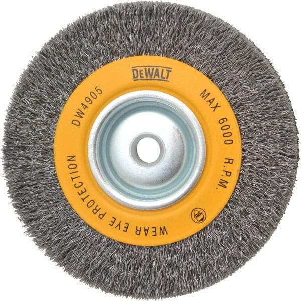 DeWALT - 6" OD, 5/8" Arbor Hole, Crimped Steel Wheel Brush - 1" Face Width, 0.014" Filament Diam, 6,000 RPM - Eagle Tool & Supply