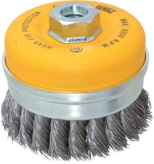 DeWALT - 4" Diam, 5/8-11 Threaded Arbor, Steel Fill Cup Brush - 0.023 Wire Diam, 9,000 Max RPM - Eagle Tool & Supply